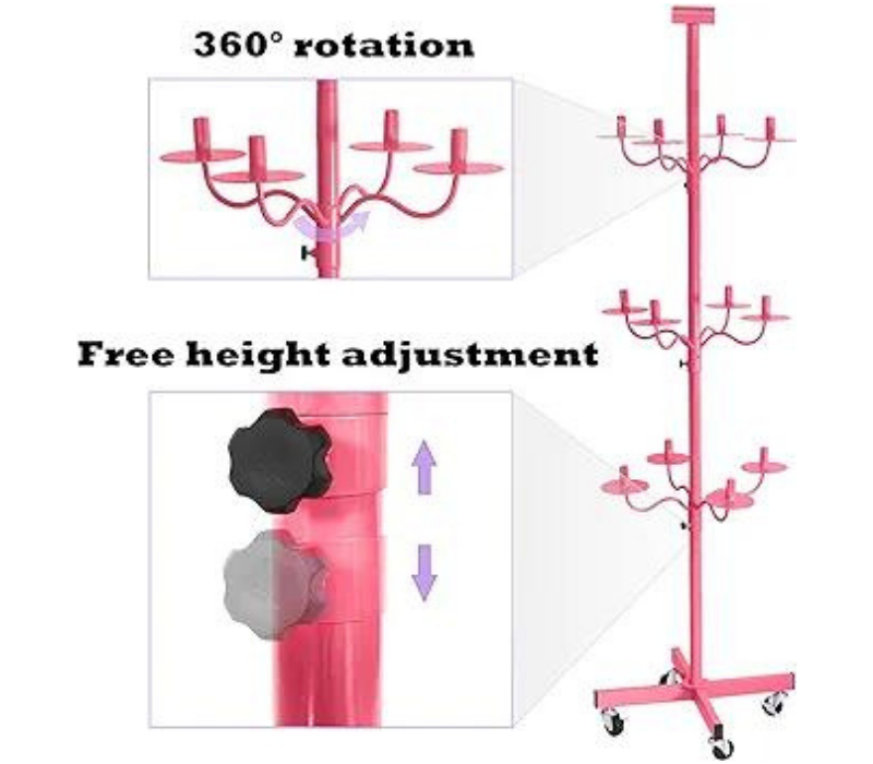 Lhysn Wig Holder for 12 head Wig stand for Styling and storage (Pink)